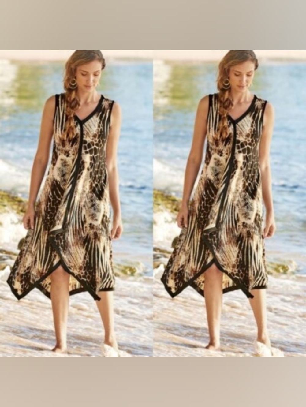 Soft Surroundings Sleeveless Animal-Print Dress in Brown and Black, Size M
